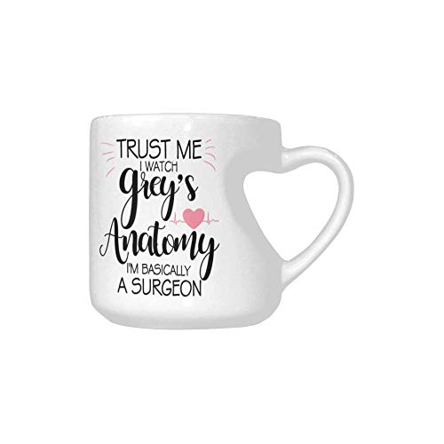 SCSF Trust Me I Watch Anatomy I'm Basically A Surgeon Coffee Mug Heart-shaped Mug Ceramic Mugs - Tea Cup, Funny Mug, Gift Mug, 10.3 oz,White - Image 1
