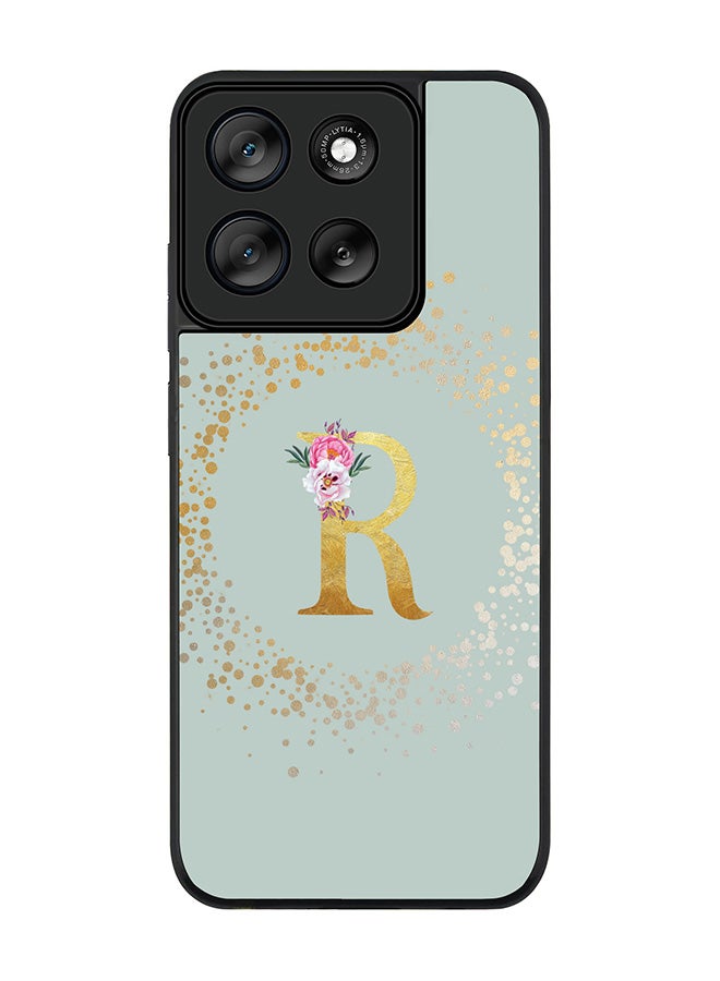 Stylizedd For Motorola Moto G56 Case,Slim fit Camera Protection, Shockproof Thin Phone cover  - Custom Monogram Floral - R  (Light Grey ) - Image 1