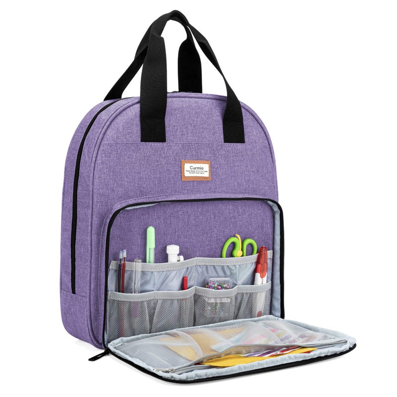 CURMIO Embroidery Bag, Portable Embroidery Project Storage for Embroidery Hoops, Floss, and Cross Stitch Supplies, BAG ONLY, Purple (Patented Design) - Image 1