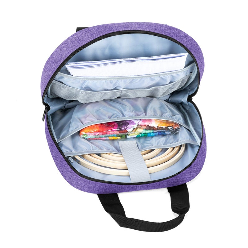 CURMIO Embroidery Bag, Portable Embroidery Project Storage for Embroidery Hoops, Floss, and Cross Stitch Supplies, BAG ONLY, Purple (Patented Design) - Image 2