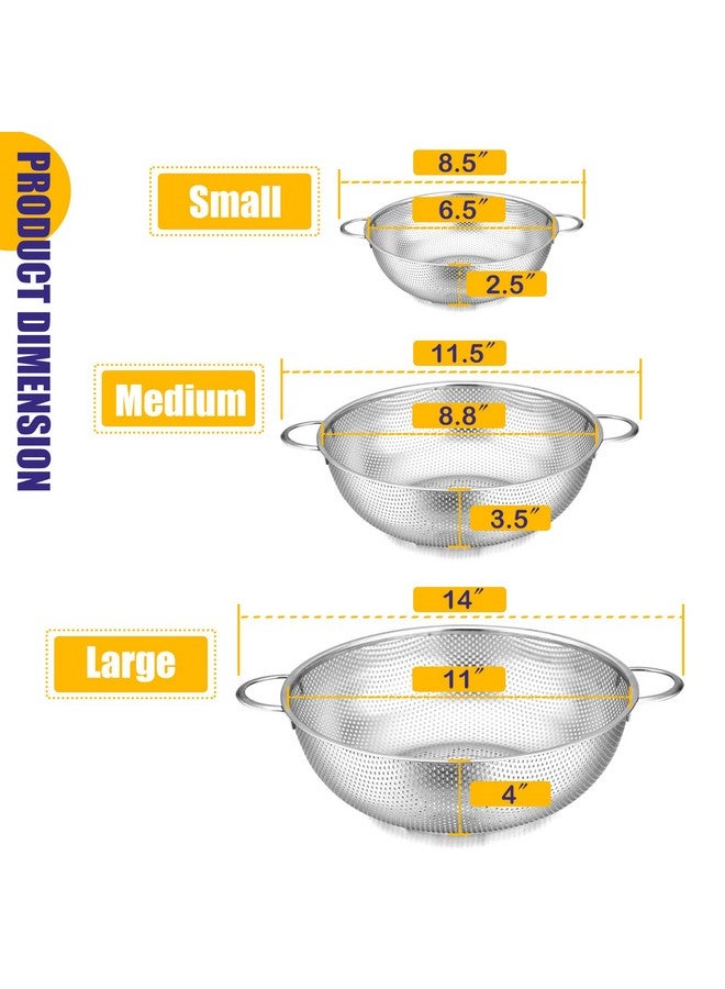 E-far Stainless Steel Colander Set of 3 (1-3-5Quart), Micro-Perforated Metal Colander Strainer with Handle for Kitchen/Draining Pasta/Rinsing Vegetables Fruits, Heavy Duty & Dishwasher Safe - Image 2