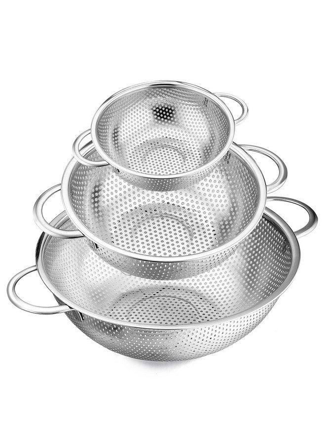 E-far Stainless Steel Colander Set of 3 (1-3-5Quart), Micro-Perforated Metal Colander Strainer with Handle for Kitchen/Draining Pasta/Rinsing Vegetables Fruits, Heavy Duty & Dishwasher Safe - Image 1