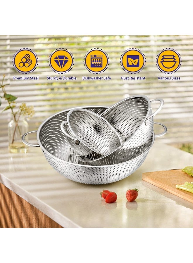 E-far Stainless Steel Colander Set of 3 (1-3-5Quart), Micro-Perforated Metal Colander Strainer with Handle for Kitchen/Draining Pasta/Rinsing Vegetables Fruits, Heavy Duty & Dishwasher Safe - Image 5