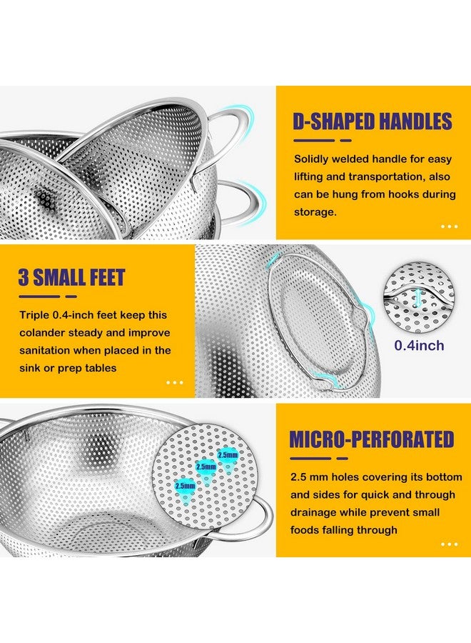 E-far Stainless Steel Colander Set of 3 (1-3-5Quart), Micro-Perforated Metal Colander Strainer with Handle for Kitchen/Draining Pasta/Rinsing Vegetables Fruits, Heavy Duty & Dishwasher Safe - Image 3