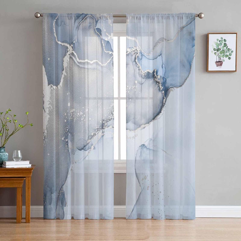 Blue Marble Sheer Curtains 63 Inch Length 2 Panels Set for Living RoomBedroom Blue Grey Stripes Marble Texture Nature Tone Semi Curtain Sheers Drapes Rod Pocket Curtains Window Treatment Set