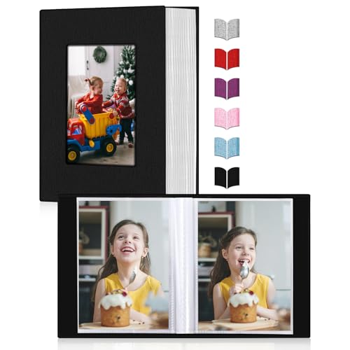 EJBLFE Small Photo Album 4x6,Linen Cover Slide-in Mini Photo Album Book Can Holds 100 4x6 Photos with 50 Black Sheets for Baby Family Pictures Artwork or Postcards Storage (Black) - Image 2