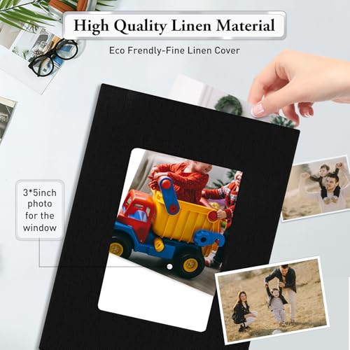 EJBLFE Small Photo Album 4x6,Linen Cover Slide-in Mini Photo Album Book Can Holds 100 4x6 Photos with 50 Black Sheets for Baby Family Pictures Artwork or Postcards Storage (Black) - Image 5