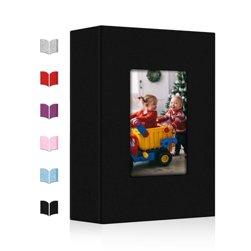 EJBLFE Small Photo Album 4x6,Linen Cover Slide-in Mini Photo Album Book Can Holds 100 4x6 Photos with 50 Black Sheets for Baby Family Pictures Artwork or Postcards Storage (Black) - Image 1