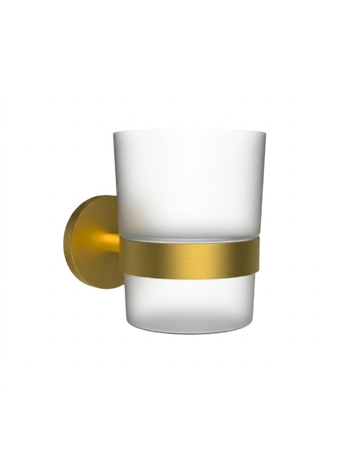 Casa Milano Spain Matte Gold Tumbler Holder GAA32, Wall Mounted Bathroom Cup and Toothbrush Holder - Image 1