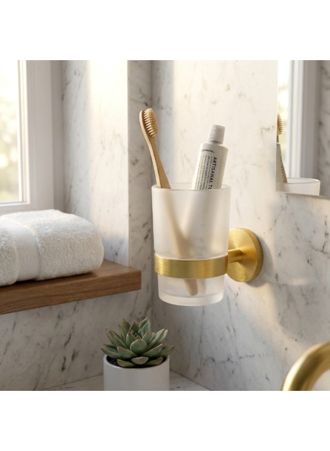 Casa Milano Spain Matte Gold Tumbler Holder GAA32, Wall Mounted Bathroom Cup and Toothbrush Holder - Image 2