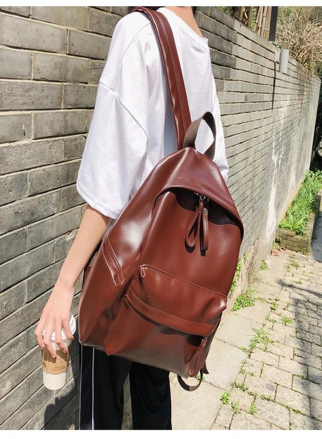 Mastyle® Pu Leather Square Shape 20-35L Capacity Zipper Waterproof Backpack for Unisex - Color: Brown - Image 4