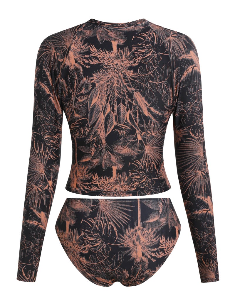 ZAFUL Womens Rash Guard Swimsuits Long Sleeve Sun Protection Bathing Suit Tropical Swim Shirts with Briefs Black S - Image 3