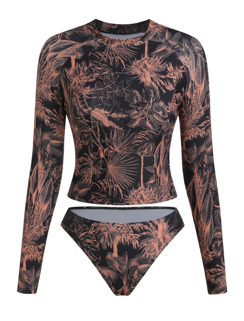 ZAFUL Womens Rash Guard Swimsuits Long Sleeve Sun Protection Bathing Suit Tropical Swim Shirts with Briefs Black S - Image 4