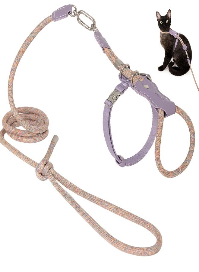 ETIAL Premium Adjustable Escape-Proof Cat Harness & Leash Set with Leather Sliding Back, 4.3ft Nylon Rope, Cross-Strap, Heavy-Duty Buckles for Secure Walking (Hibiscus Purple, Back Length 3.5”-4.7”) - Image 1