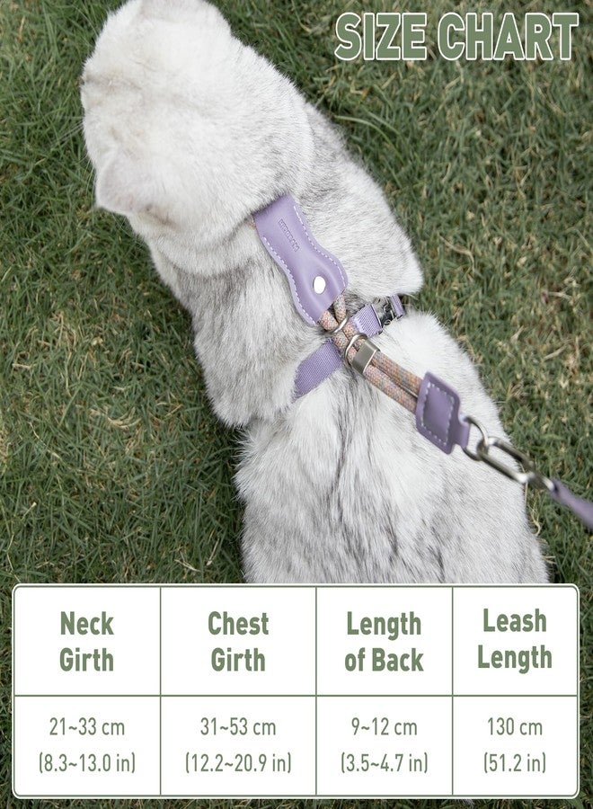 ETIAL Premium Adjustable Escape-Proof Cat Harness & Leash Set with Leather Sliding Back, 4.3ft Nylon Rope, Cross-Strap, Heavy-Duty Buckles for Secure Walking (Hibiscus Purple, Back Length 3.5”-4.7”) - Image 2