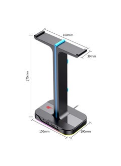 هافيت حامل سماعة رأس مزود بمنفذي USB 2.0، و7 مفاتيح ألوان خفيفة باردة، ومجهز بخطافات لتنظيم خطوط الكابلات، ومناسب لجميع أنواع سماعات الرأس  - Image 2