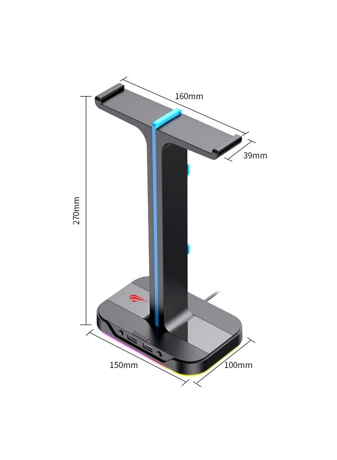 havit Headphone Holder with 2 USB 2.0 Ports, 7 Cold Light Color Switches, Equipped with Hooks to Organize Cable Lines, Suitable for All Kinds of Headset  - Image 2