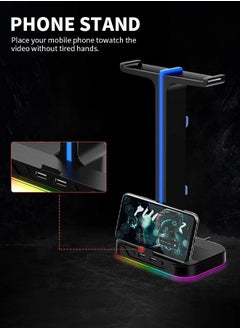 هافيت حامل سماعة رأس مزود بمنفذي USB 2.0، و7 مفاتيح ألوان خفيفة باردة، ومجهز بخطافات لتنظيم خطوط الكابلات، ومناسب لجميع أنواع سماعات الرأس  - Image 4