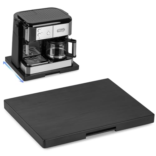 ANBOXIT Appliance Slider, Wooden Sliding Tray for Coffee Maker, Coffee Pot Slider for Counter, Kitchen Caddy Rolling Tray (Classic Black- Wide) - Image 1