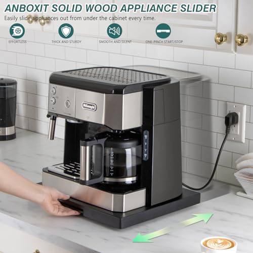 ANBOXIT Appliance Slider, Wooden Sliding Tray for Coffee Maker, Coffee Pot Slider for Counter, Kitchen Caddy Rolling Tray (Classic Black- Wide) - Image 2
