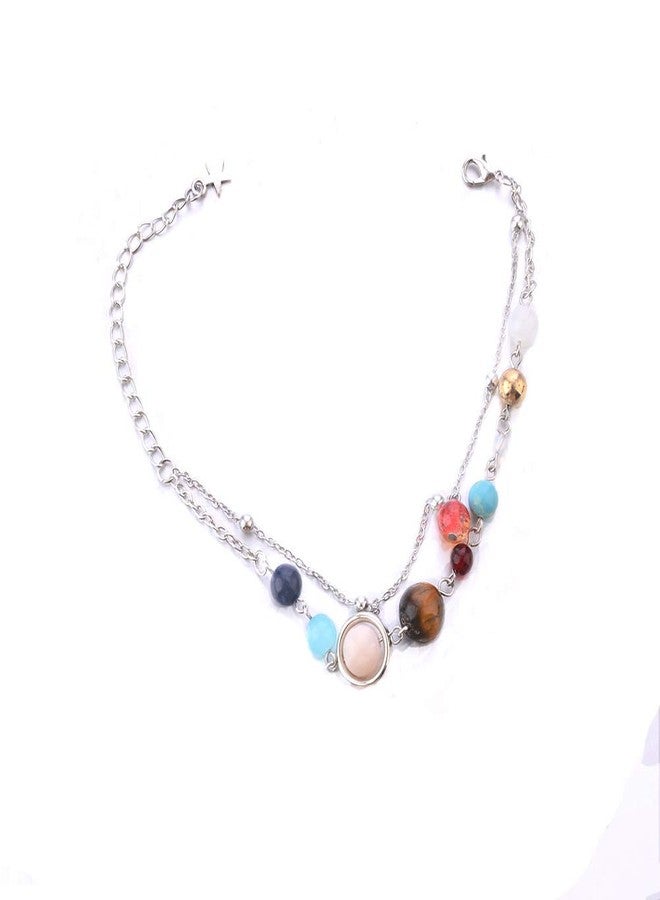 HUNO Summer Galaxy Solar System Universe Eight Planets Guardian Star Beads Foot Chain Barefoot Anklets Ankle Bracelet Jewelry-Silver Bead - Image 2