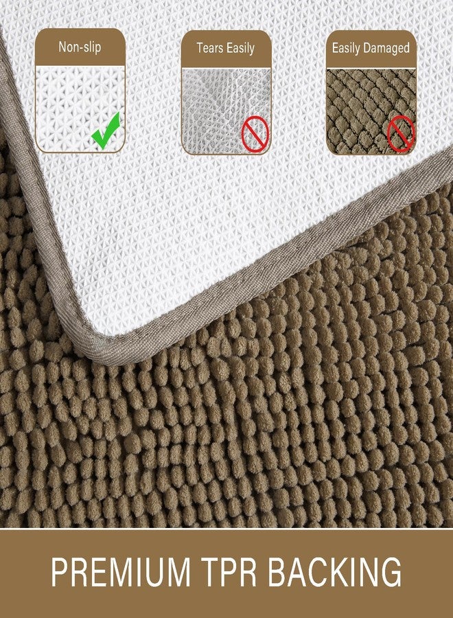 LOCHAS Luxury Bathroom Rug Shaggy Bath Mat 24 x 60 Inch, Washable Non Slip Bath Rugs for Bathroom Shower, Soft Plush Chenille Absorbent Carpets Mats, Tan - Image 3