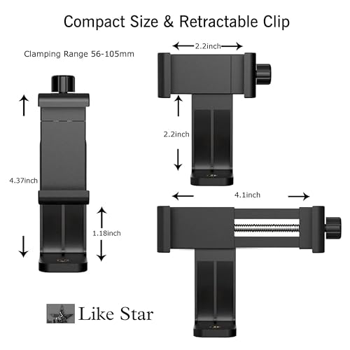 Like Star 360° Degree Mobile Phone Holder with Universal 1/4 Screw Adjustable Clamp Mobile Tripod Mount Adapter Compatible with Smartphones & TripodsnSelfie Stick (Black) - Image 2