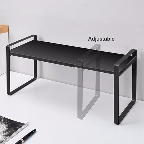 iDream Expandable Cabinet Shelf Organizer 16-26" L Adjustable Stackable Kitchen Counter Storage Rack Sink Riser Metal Shelf with 10kg Capacity, Matte Black - Image 3