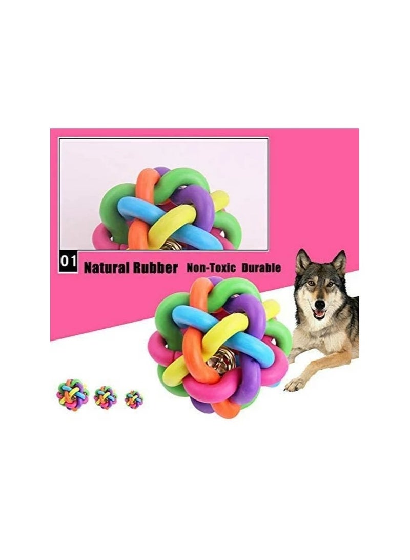 3 قطع ألعاب مضغ كلاب ملونة ناعمة ودائمة، لعبة كلاب صغيرة، ألعاب صرير، لعبة حيوانات أليفة، كرة جرس ملونة، ألعاب تدريب صوتية، كرة كلاب صوتية، كرة قوس قزح، جرس ملون للحيوانات الأليفة - Image 1