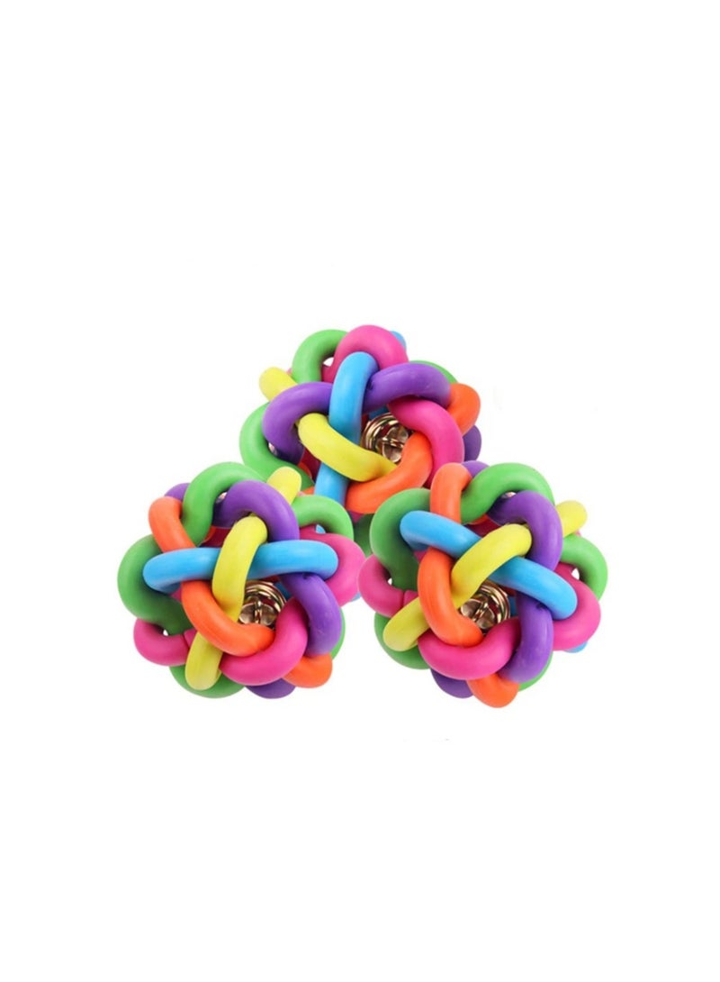 3 قطع ألعاب مضغ كلاب ملونة ناعمة ودائمة، لعبة كلاب صغيرة، ألعاب صرير، لعبة حيوانات أليفة، كرة جرس ملونة، ألعاب تدريب صوتية، كرة كلاب صوتية، كرة قوس قزح، جرس ملون للحيوانات الأليفة - Image 3