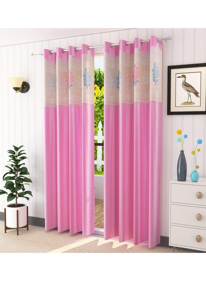 LaVichitra 2 Piece Premium Door Curtain with Floral Net - 7ft, Pink - Image 1