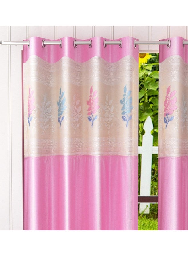 LaVichitra 2 Piece Premium Door Curtain with Floral Net - 7ft, Pink - Image 2