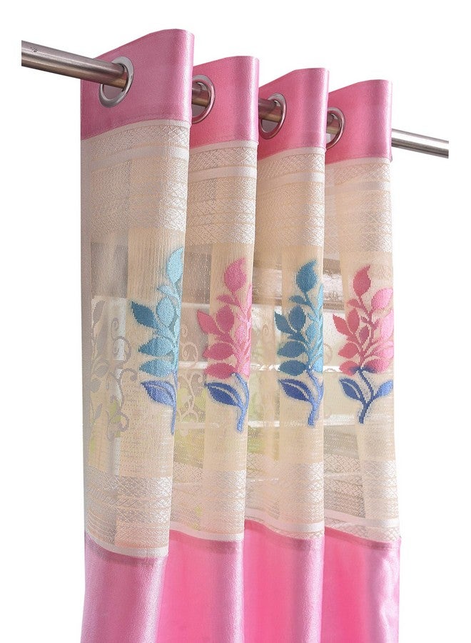 LaVichitra 2 Piece Premium Door Curtain with Floral Net - 7ft, Pink - Image 4