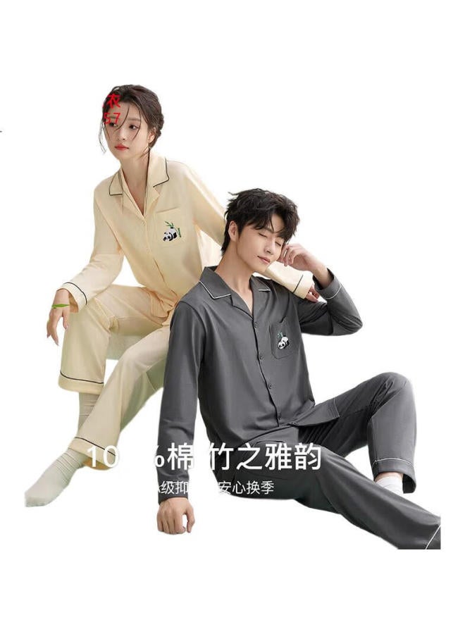 Hongdou Women'S Pure Cotton Antibacterial Panda Embroidery Loose Long Sleeve Cardigan Home Wear Set【New In Spring/Summer 25 Years】 - Image 1