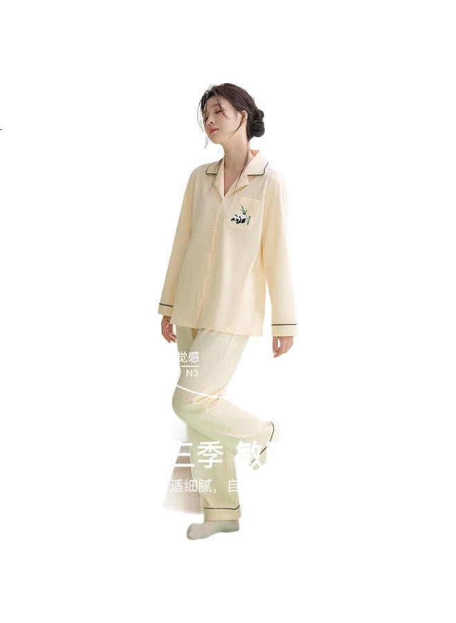 Hongdou Women'S Pure Cotton Antibacterial Panda Embroidery Loose Long Sleeve Cardigan Home Wear Set【New In Spring/Summer 25 Years】 - Image 2