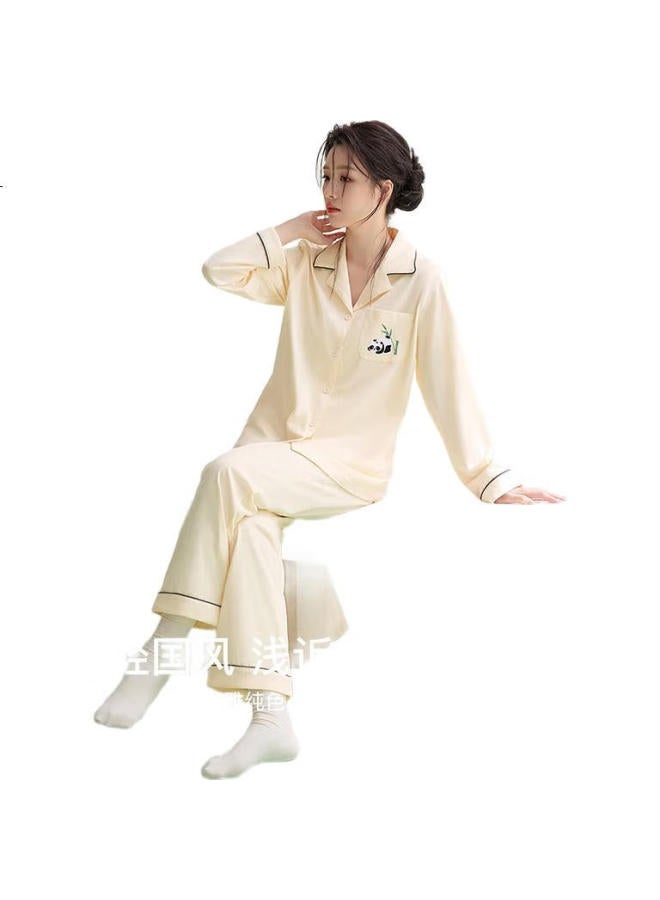 Hongdou Women'S Pure Cotton Antibacterial Panda Embroidery Loose Long Sleeve Cardigan Home Wear Set【New In Spring/Summer 25 Years】 - Image 3