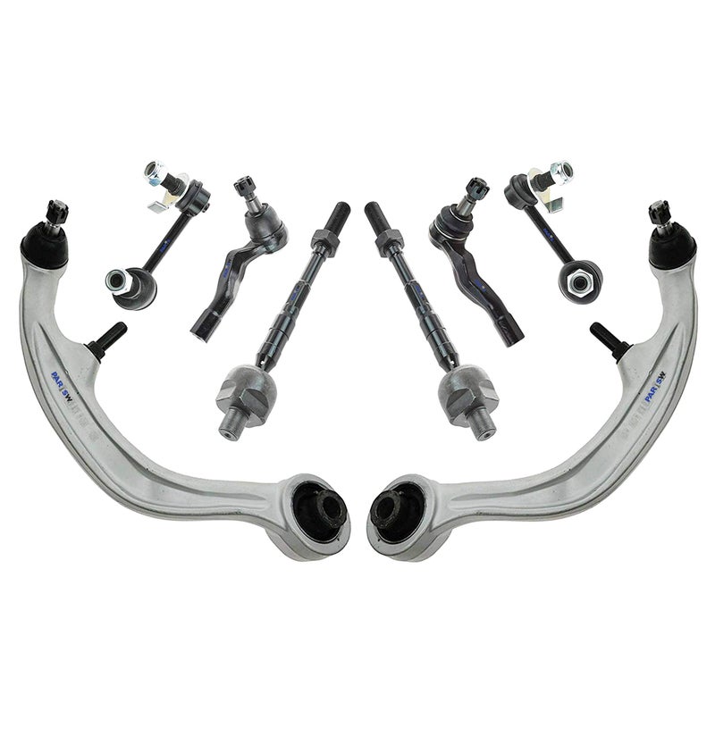 PartsW - 8 Pc Front Suspension Kit for Infiniti G35 / Nissan 350Z / Nissan 350Z / Lower Control Arms with Ball Joints, Outer & Inner Tie Rod Ends, Sway Bar End Link Passenger & Driver Side - Image 1