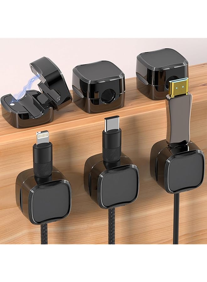 promass 6 Pack Magnetic Cord Organizer, Easy Secure Adhesive Desk Cable Clips Management, Hide or Organize Phone USB Charger Cable, for Home, Office, Car, Desk, Nightstand (Black) - Image 1