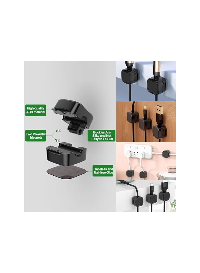 promass 6 Pack Magnetic Cord Organizer, Easy Secure Adhesive Desk Cable Clips Management, Hide or Organize Phone USB Charger Cable, for Home, Office, Car, Desk, Nightstand (Black) - Image 2