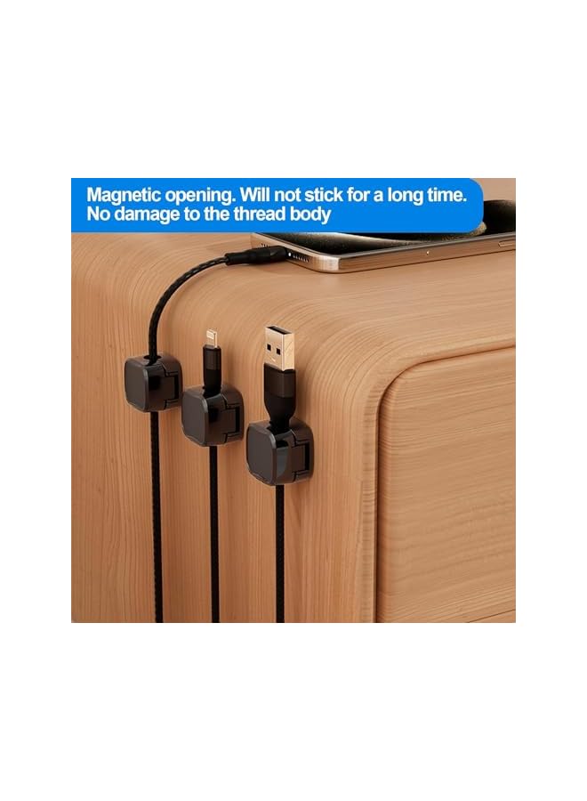 promass 6 Pack Magnetic Cord Organizer, Easy Secure Adhesive Desk Cable Clips Management, Hide or Organize Phone USB Charger Cable, for Home, Office, Car, Desk, Nightstand (Black) - Image 3