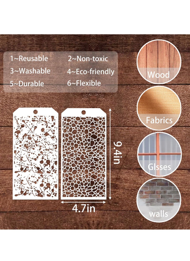Stencils for Crafts, 8 Pcs Reusable Texture Stencils, Leopard Brick Dot Mixed Media Stencil Layering Drawing Templates for Painting on Wood Crafts Furniture Paper (4.7x9.4inch)
