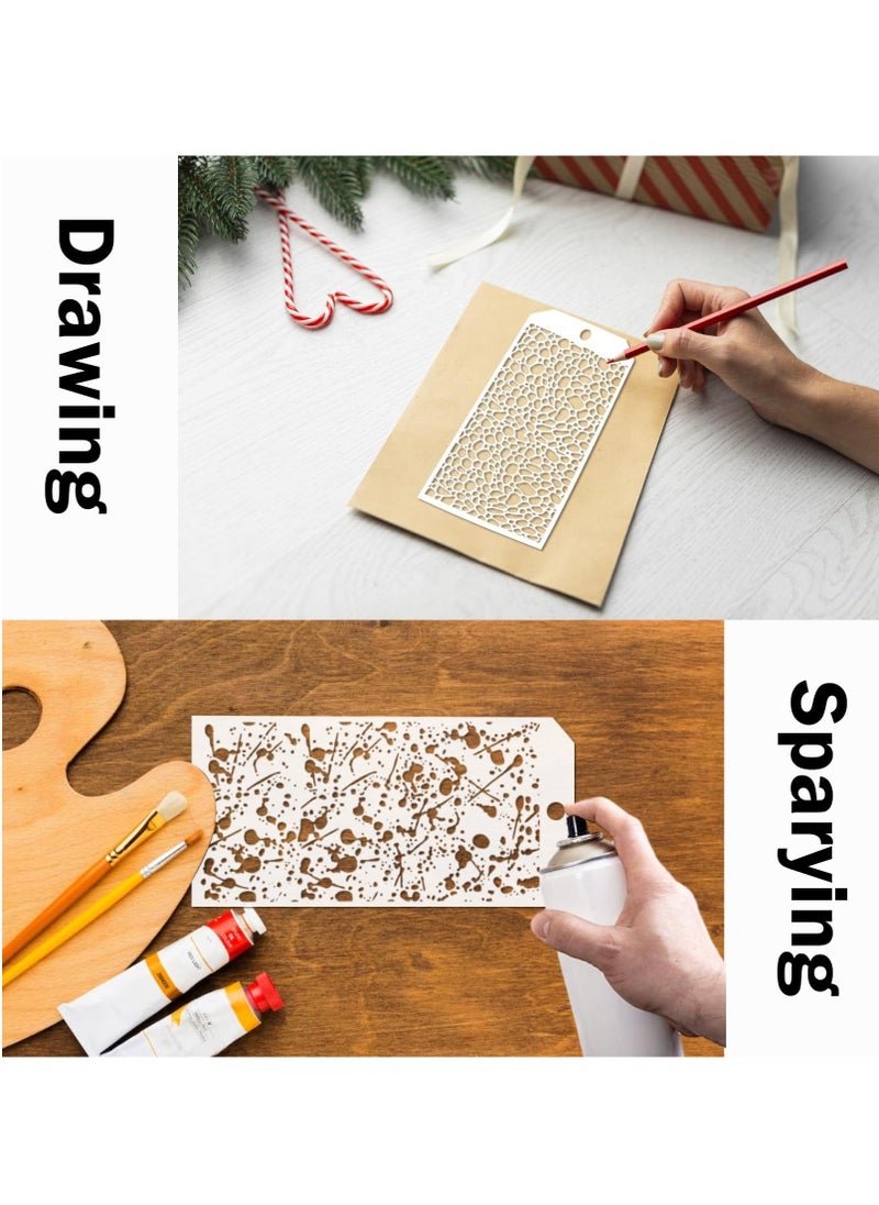 Stencils for Crafts, 8 Pcs Reusable Texture Stencils, Leopard Brick Dot Mixed Media Stencil Layering Drawing Templates for Painting on Wood Crafts Furniture Paper (4.7x9.4inch)