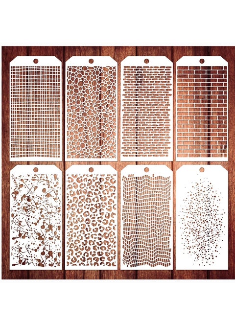 Stencils for Crafts, 8 Pcs Reusable Texture Stencils, Leopard Brick Dot Mixed Media Stencil Layering Drawing Templates for Painting on Wood Crafts Furniture Paper (4.7x9.4inch)