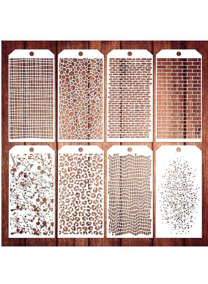 Stencils for Crafts, 8 Pcs Reusable Texture Stencils, Leopard Brick Dot Mixed Media Stencil Layering Drawing Templates for Painting on Wood Crafts Furniture Paper (4.7x9.4inch)