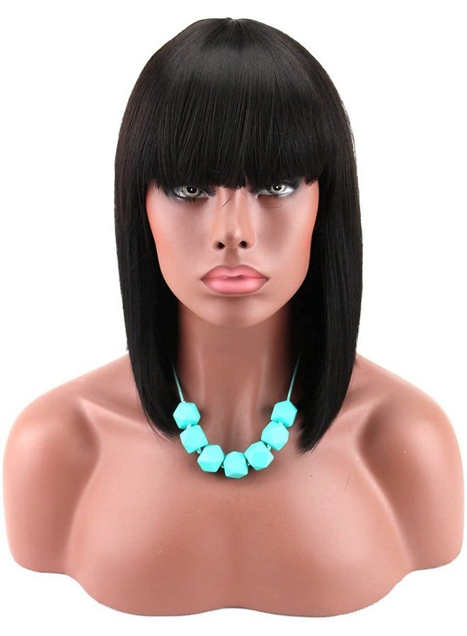 Kalyss Women'S Short Black Bob Wigs With Hair Bangs Synthetic Full Hair Wig Heat Resistant Short Straight Black Wig For Women - Image 1