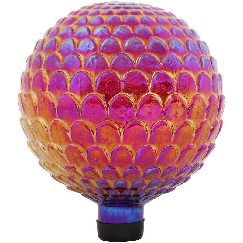 Sunnydaze Glass 10 Gazing Ball for Garden  Decorative Gazing Globe for Patio and Backyard  Red Scalloped Texture