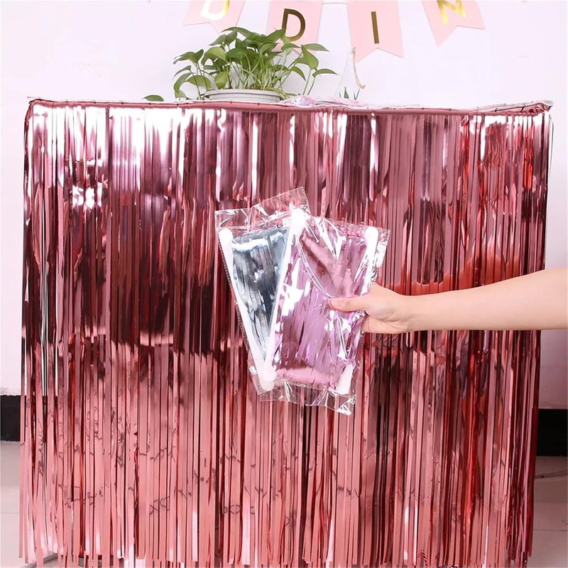 Table Skirt 275x75 Cm Party Decoration Table Skirt Foil Fringe Metallic Tinsel Table Skirt For Wedding Birthday Party Decoration(Pink) - Image 5