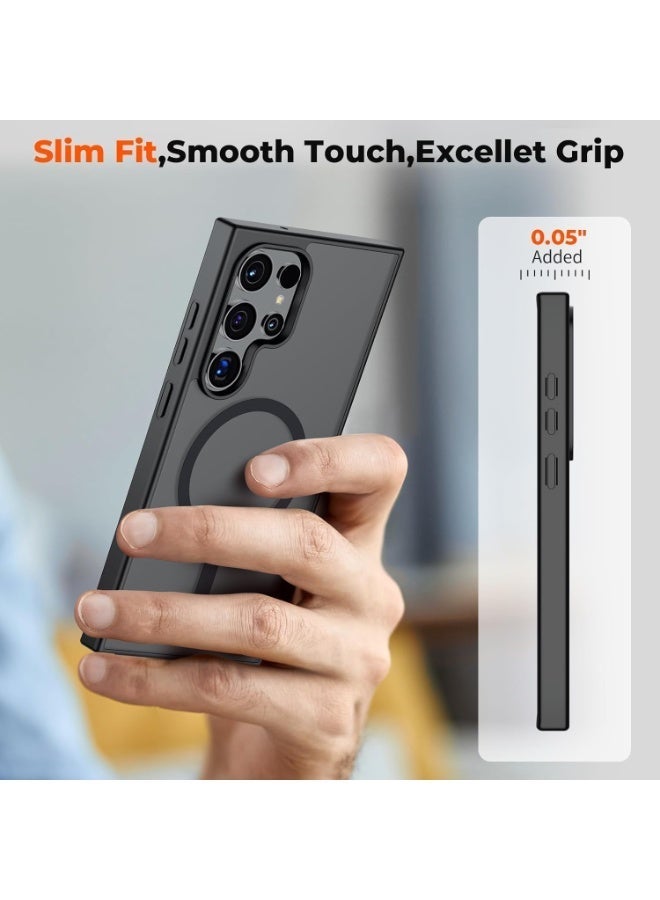 Magnetic for Samsung Galaxy S23 Ultra Case Matte Black, S23 Ultra Phone Case Compatible with MagSafe Frosted Translucent Shockproof Anti-Scratch Slim Fit Case Military Grade Protection (Matte Black) - Image 2