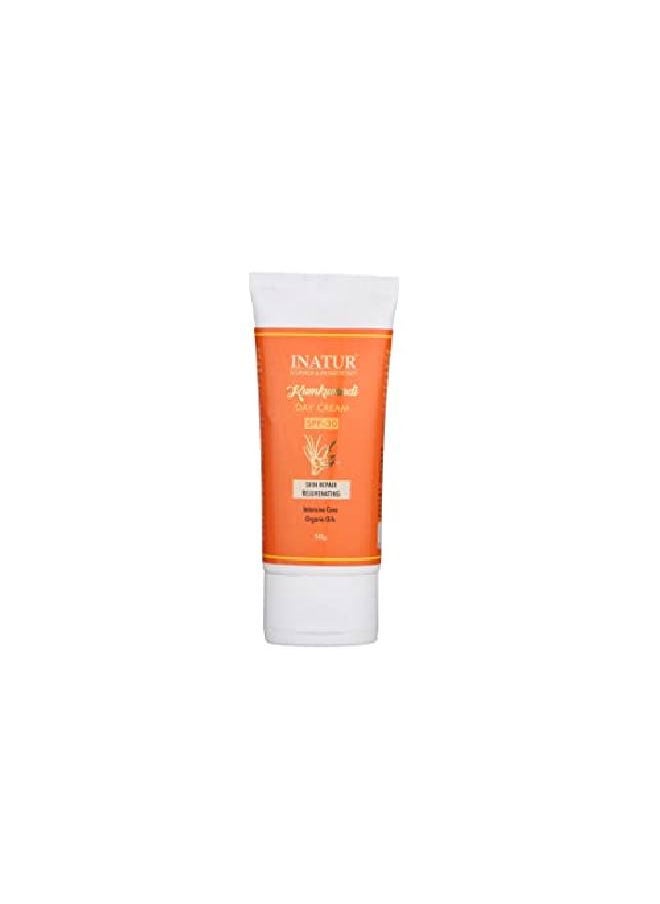 INATUR Kumkumadi Day Cream SPF30 Sunscreen | Protection from Sunburn | Ultralight and waterpoof | Enriched with Organic Oils | Skin Repair & Rejuvenating | For Glowing Skin | All Skin Type | 50g  - Image 2