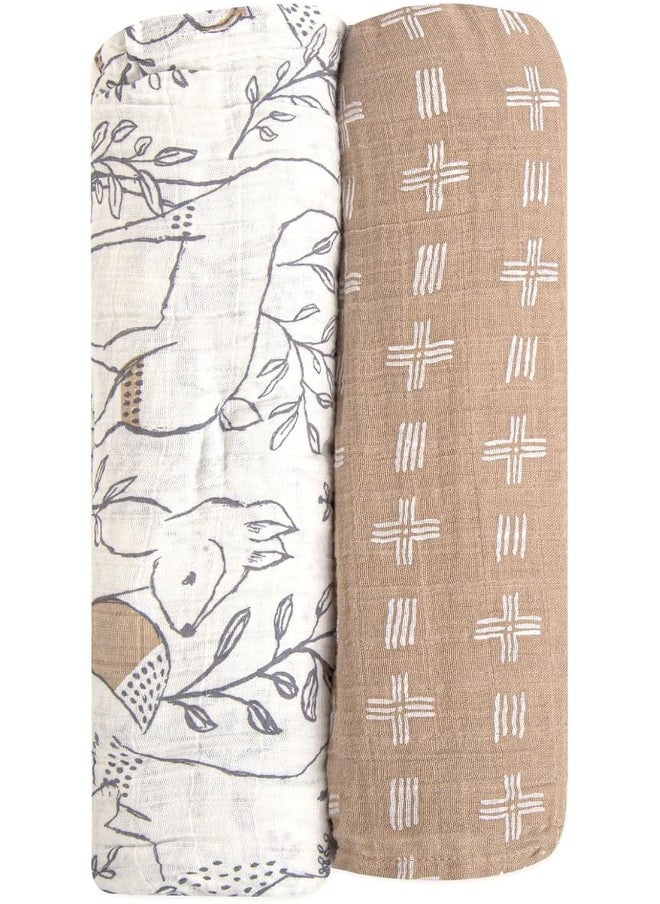 Crane BABY Crane Baby Soft Muslin Swaddle, Soft Swaddle Wraps for Boys and Girls, Beige and Woodland Animal, 2 Count, 47" x 47"  - Image 1